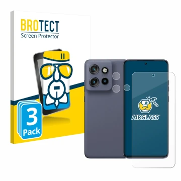 Parte frontal de un envase de producto con el logotipo de la marca BROTECT. Al lado se muestra el dispositivo Motorola Edge 60