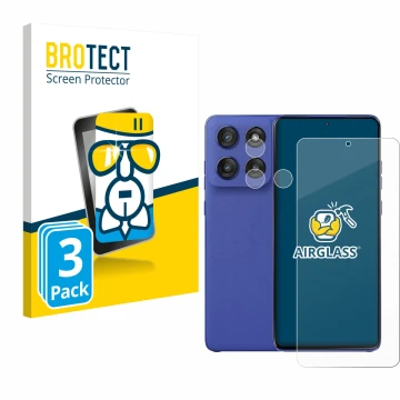 Parte frontal de un envase de producto con el logotipo de la marca BROTECT. Al lado se muestra el dispositivo Motorola Edge 60