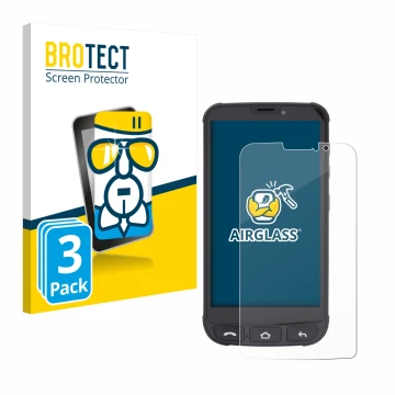 Parte frontal de un envase de producto con el logotipo de la marca BROTECT. Al lado se muestra el dispositivo Olympia Neo Mini