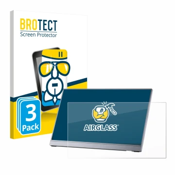 Parte frontal de un envase de producto con el logotipo de la marca BROTECT. Al lado se muestra el dispositivo Arzopa Z3FC 16.1
