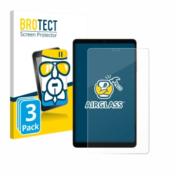 Parte frontal de un envase de producto con el logotipo de la marca BROTECT. Al lado se muestra el dispositivo Alldocube iPlay 