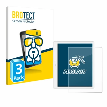 Parte frontal de un envase de producto con el logotipo de la marca BROTECT. Al lado se muestra el dispositivo Bigme B751C-S co