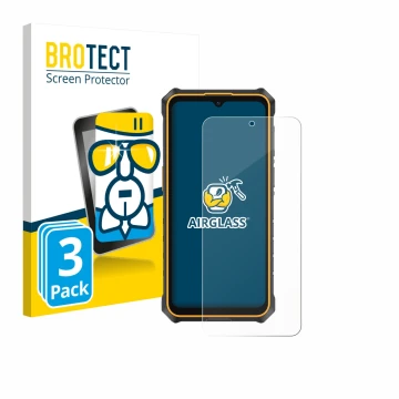 Parte frontal de un envase de producto con el logotipo de la marca BROTECT. Al lado se muestra el dispositivo Ulefone RugKing 