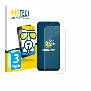 Parte frontal de un envase de producto con el logotipo de la marca BROTECT. Al lado se muestra el dispositivo Doogee Note 56X 