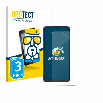 Parte frontal de un envase de producto con el logotipo de la marca BROTECT. Al lado se muestra el dispositivo Cubot Note 60 co