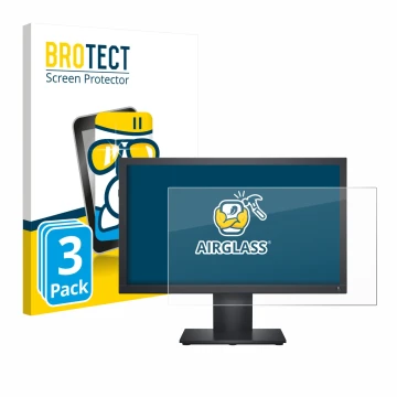 Parte frontal de un envase de producto con el logotipo de la marca BROTECT. Al lado se muestra el dispositivo Dell E1920H con 