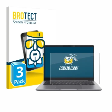 Parte frontal de un envase de producto con el logotipo de la marca BROTECT. Al lado se muestra el dispositivo ASUS ExpertBook 