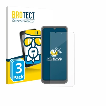 Parte frontal de un envase de producto con el logotipo de la marca BROTECT. Al lado se muestra el dispositivo Sonim XP Pro The