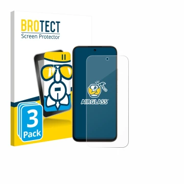 Parte frontal de un envase de producto con el logotipo de la marca BROTECT. Al lado se muestra el dispositivo Oppo A6t Pro 4G 