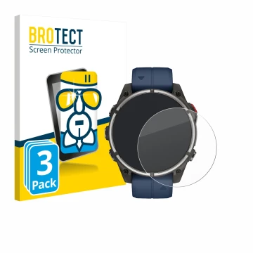Parte frontal de un envase de producto con el logotipo de la marca BROTECT. Al lado se muestra el dispositivo Garmin quatix 8 