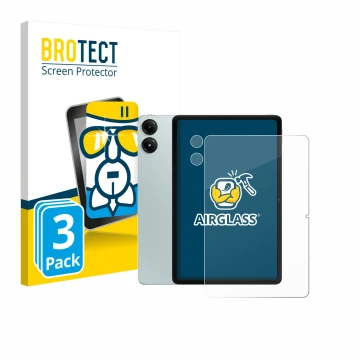 Parte frontal de un envase de producto con el logotipo de la marca BROTECT. Al lado se muestra el dispositivo Xiaomi Redmi Pad