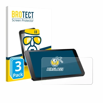 Parte frontal de un envase de producto con el logotipo de la marca BROTECT. Al lado se muestra el dispositivo RiderNav R7M con