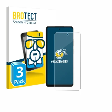 Parte frontal de un envase de producto con el logotipo de la marca BROTECT. Al lado se muestra el dispositivo Oppo A5x 4G con 