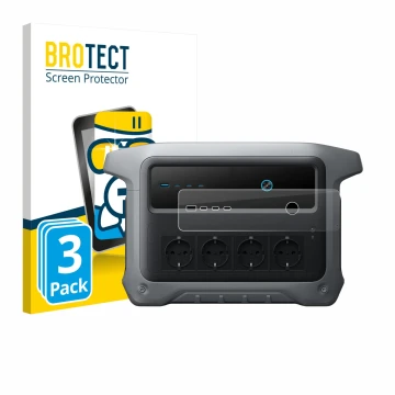 Parte frontal de un envase de producto con el logotipo de la marca BROTECT. Al lado se muestra el dispositivo Anker SOLIX C100