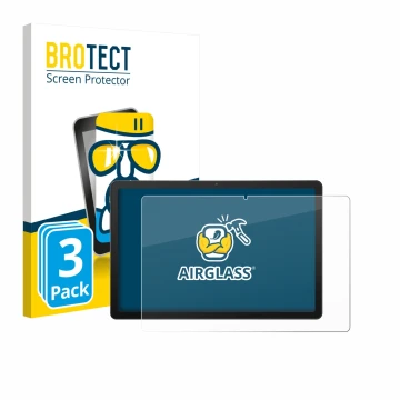 Parte frontal de un envase de producto con el logotipo de la marca BROTECT. Al lado se muestra el dispositivo Sunmi CPad 8.7