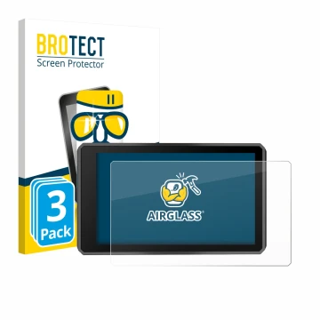 Parte frontal de un envase de producto con el logotipo de la marca BROTECT. Al lado se muestra el dispositivo Garmin zumo XT3 