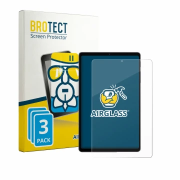 Parte frontal de un envase de producto con el logotipo de la marca BROTECT. Al lado se muestra el dispositivo Alldocube iPlay 