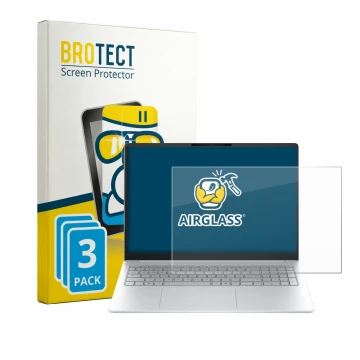 Parte frontal de un envase de producto con el logotipo de la marca BROTECT. Al lado se muestra el dispositivo HP OmniBook 3 16