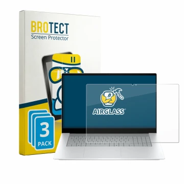 Parte frontal de un envase de producto con el logotipo de la marca BROTECT. Al lado se muestra el dispositivo HP OmniBook X 17