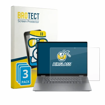 Parte frontal de un envase de producto con el logotipo de la marca BROTECT. Al lado se muestra el dispositivo HP OmniBook X Fl