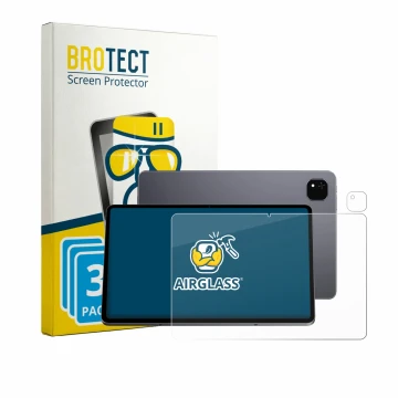 Parte frontal de un envase de producto con el logotipo de la marca BROTECT. Al lado se muestra el dispositivo Alldocube iPlay 