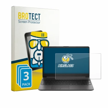 Parte frontal de un envase de producto con el logotipo de la marca BROTECT. Al lado se muestra el dispositivo HP EliteBook 250