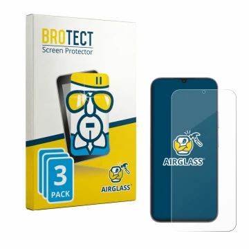 Parte frontal de un envase de producto con el logotipo de la marca BROTECT. Al lado se muestra el dispositivo realme C100i con