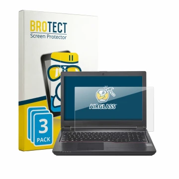 Parte frontal de un envase de producto con el logotipo de la marca BROTECT. Al lado se muestra el dispositivo Fujitsu Celsius 
