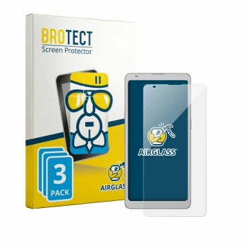 Parte frontal de un envase de producto con el logotipo de la marca BROTECT. Al lado se muestra el dispositivo Boox Palma 3 con