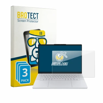 Parte frontal de un envase de producto con el logotipo de la marca BROTECT. Al lado se muestra el dispositivo Lenovo Googleboo