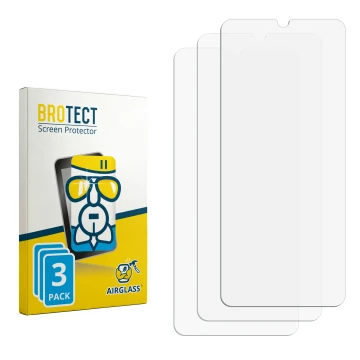 Parte frontal de un envase de producto con el logotipo de la marca BROTECT. Al lado está el protector de pantalla correspondie