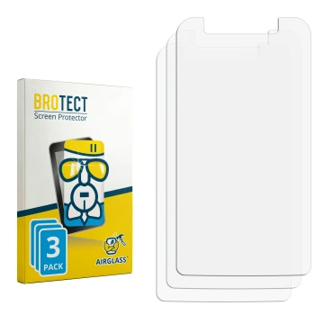Parte frontal de un envase de producto con el logotipo de la marca BROTECT. Al lado está el protector de pantalla correspondie