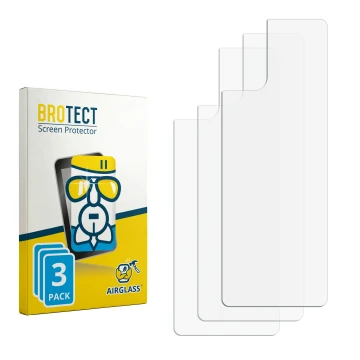 Parte frontal de un envase de producto con el logotipo de la marca BROTECT. Al lado está el protector de pantalla correspondie