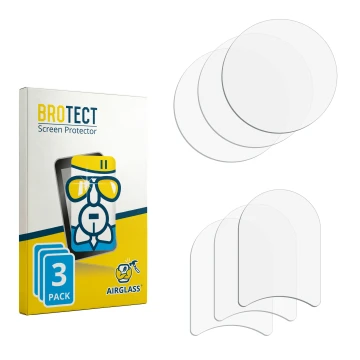 Parte frontal de un envase de producto con el logotipo de la marca BROTECT. Al lado está el protector de pantalla correspondie