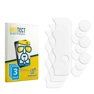 Parte frontal de un envase de producto con el logotipo de la marca BROTECT. Al lado está el protector de pantalla correspondie