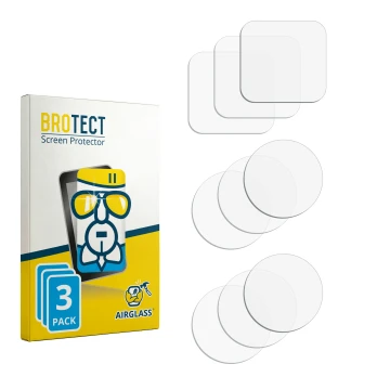 Parte frontal de un envase de producto con el logotipo de la marca BROTECT. Al lado está el protector de pantalla correspondie
