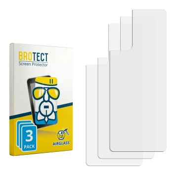Parte frontal de un envase de producto con el logotipo de la marca BROTECT. Al lado está el protector de pantalla correspondie
