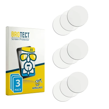 Parte frontal de un envase de producto con el logotipo de la marca BROTECT. Al lado está el protector de pantalla correspondie