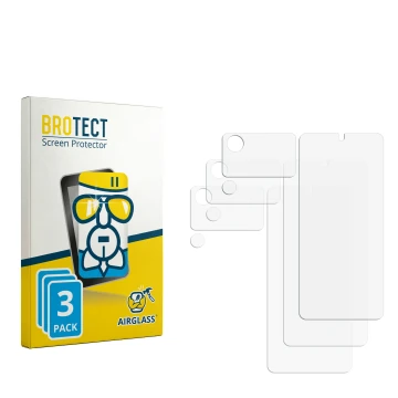 Parte frontal de un envase de producto con el logotipo de la marca BROTECT. Al lado está el protector de pantalla correspondie