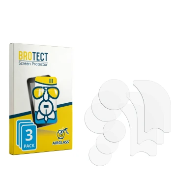 Parte frontal de un envase de producto con el logotipo de la marca BROTECT. Al lado está el protector de pantalla correspondie