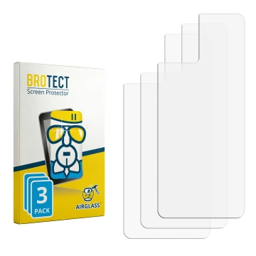 Parte frontal de un envase de producto con el logotipo de la marca BROTECT. Al lado está el protector de pantalla correspondie