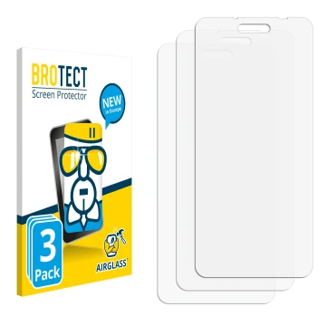 Parte frontal de un envase de producto con el logotipo de la marca BROTECT. Al lado está el protector de pantalla correspondie