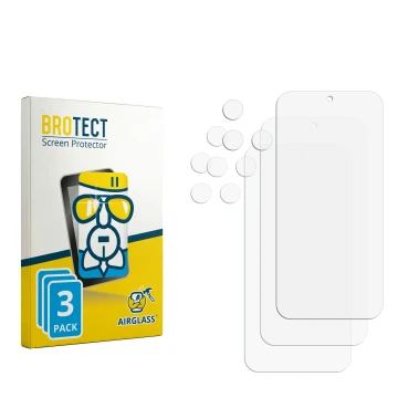 Parte frontal de un envase de producto con el logotipo de la marca BROTECT. Al lado está el protector de pantalla correspondie