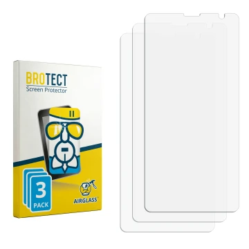 Parte frontal de un envase de producto con el logotipo de la marca BROTECT. Al lado está el protector de pantalla correspondie