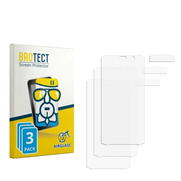 Parte frontal de un envase de producto con el logotipo de la marca BROTECT. Al lado está el protector de pantalla correspondie
