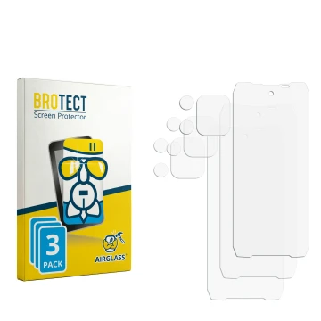 Parte frontal de un envase de producto con el logotipo de la marca BROTECT. Al lado está el protector de pantalla correspondie