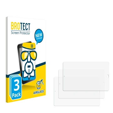 Parte frontal de un envase de producto con el logotipo de la marca BROTECT. Al lado está el protector de pantalla correspondie