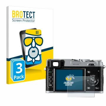 Parte frontal de un envase de producto con el logotipo de la marca BROTECT. Al lado se muestra el dispositivo Fujifilm FinePix