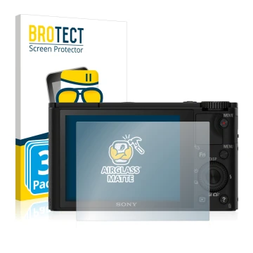 Parte frontal de un envase de producto con el logotipo de la marca BROTECT. Al lado se muestra el dispositivo Sony Cyber-Shot 