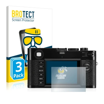 Parte frontal de un envase de producto con el logotipo de la marca BROTECT. Al lado se muestra el dispositivo Leica M (Typ 240